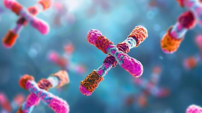 Microscopic view of chromosomes in cell division, detailed splitting stages, cellular biology, scientific study