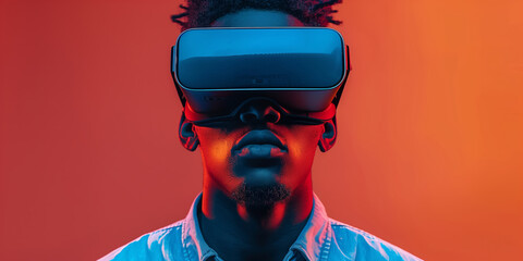 A young man is having fun with virtual reality goggles