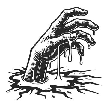 recommend clip art: Zombie hand out of the ground line art illustration.