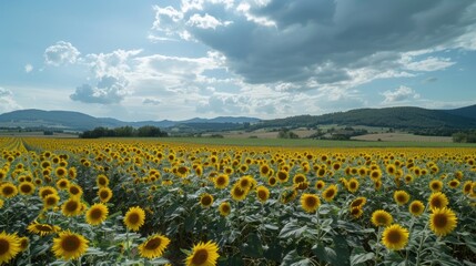 Obraz premium Golden Beauty: A Stunning Sunflower Field Bathed in Sunshine