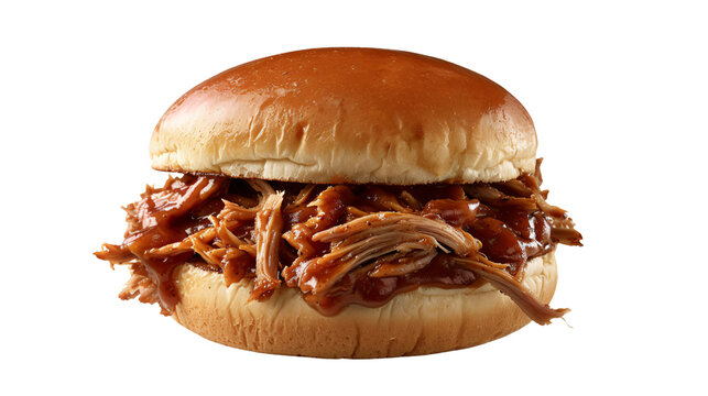 Juicy pulled pork sandwich on transparent background