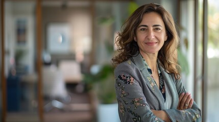 Confident Latin Businesswoman Smiling in Office Portrait
