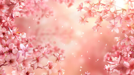 Fototapeta premium Seasonal background with cherry blossoms and spring flowers