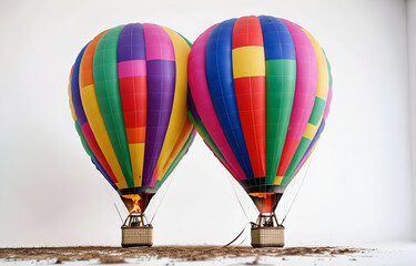 a colorful hot air balloon grounded on a ,white background,beauty