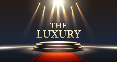 The luxury pedestal, banner victory podium, save the date, award event. Vector illustration