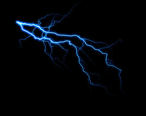 Dynamic progression of a lightning bolt illuminating the black background