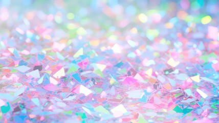 Colorful confetti background. Party popper releasing a burst of colorful confetti and streamers. Birthday themed background, glitter, bokeh, birthday, holiday, celebrate, festive.