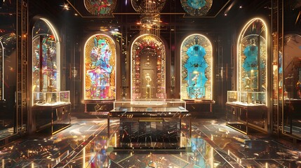 Obraz premium Stage podium with lighting, Stage Podium Scene with for Award Ceremony on blue Background.