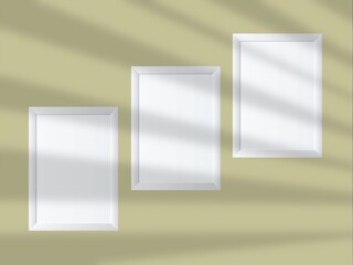 Blank mockup frame photo modern and minimal with soft shadows and light overlay as template for design presentation, promotion, portfolios etc.
