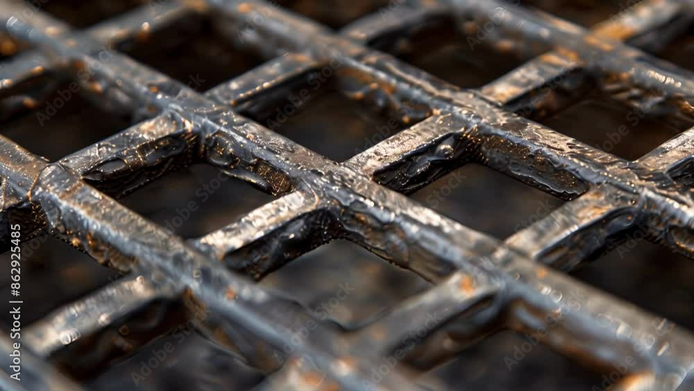 Poster the welds on this metal grid are shown in extreme closeup showcasing the precision and detail of the