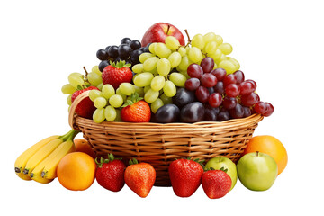A basket full of healthy fruits isolated on transparent background