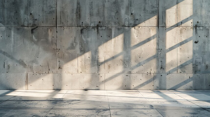 Minimalist concrete wall with sunlight shadows, ideal for industrial backgrounds