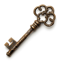 Old vintage key isolated on white background