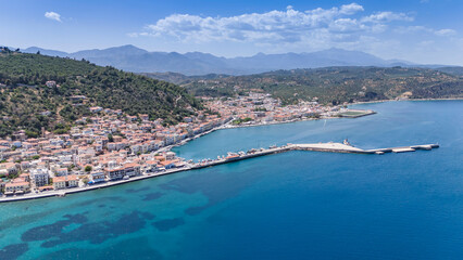 Naklejka premium Aerial view of Githio island (Gythio town) in Laconia, Peloponne 