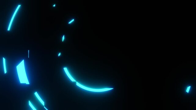 A captivating video of bright blue neon lines dancing and swirling in a 3D space. Abstract music visualization, motion graphics