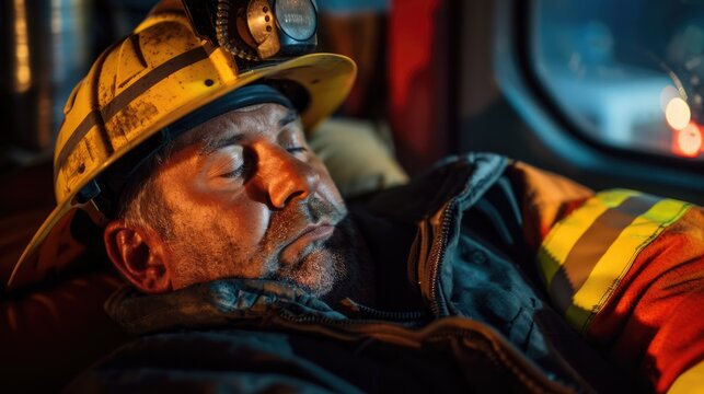 Exhausted Shift Worker Napping in Uniform: Highlighting Stressful Work Hours and Dedication to Duty