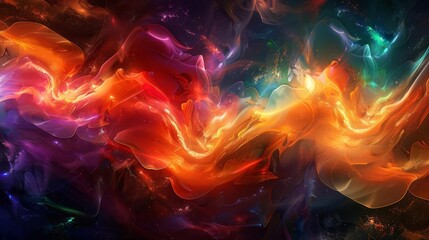 Fototapeta premium Heaven and hell intertwined in a holographic display, Bright and dark colors, Fantasy, Digital painting, Contrasting
