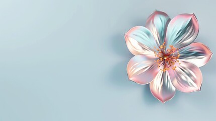Naklejka premium Holographic flower with metallic petals, 3D render, hd