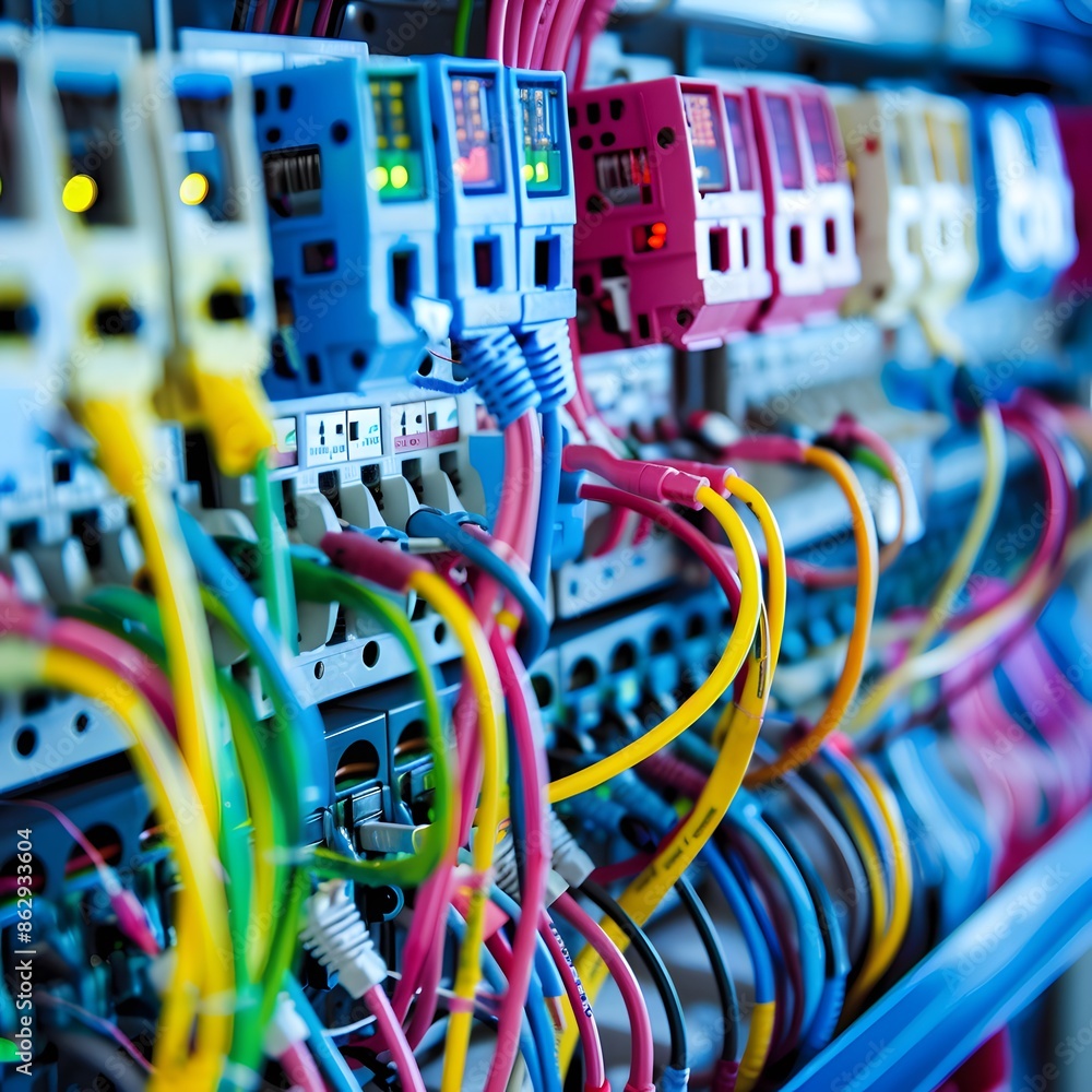 Poster wires of different colors and sizes the power cord is connected to the power source. the wires are c
