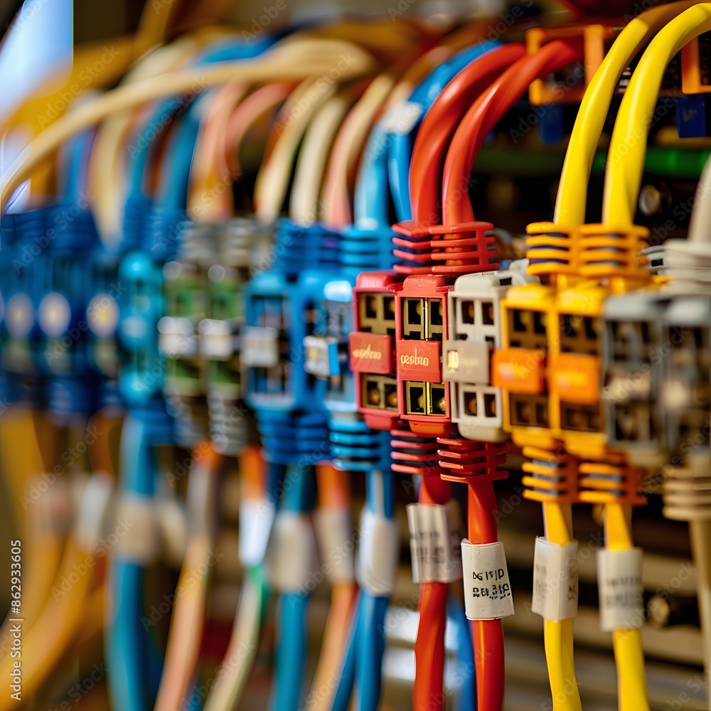 Poster wires of different colors and sizes the power cord is connected to the power source. the wires are c