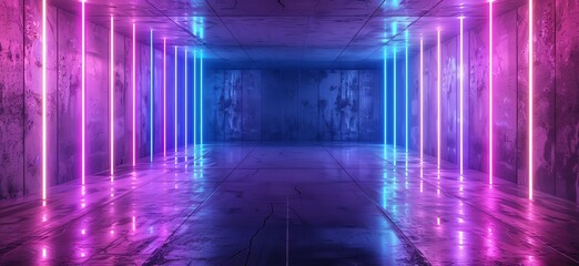 Fototapeta premium 3D Rendering of Neon Blue and Purple Light on a Dark Reflective Surface
