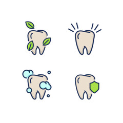 Dental cleaning line icon set. Protection and strengthening of tooth enamel. Fresh breath and healthy teeth concept. Vector illustration for web design and apps