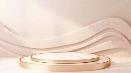 Fototapeta premium Luxury golden and white podium product display. 3D stage for displaying a cosmetic product. Perfect platform for showing your products.