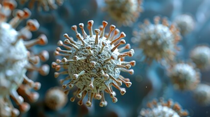 Close-up view of microscopic virus particles in a medical or scientific context.