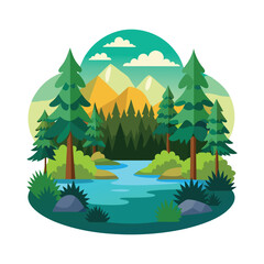 lake in the forest vector illustration