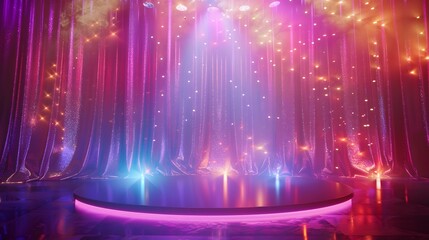 Stage podium with lighting, Stage Podium Scene with for Award Ceremony on blue Background.