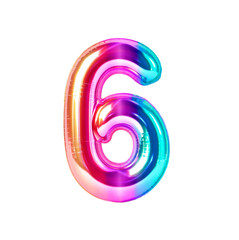 AI generated photo with inflatable multicolored neon number 6. Minimalistic balloon isolated on a transparent background