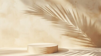 Empty room wall with texture tropical leaves shadow for product display presentation. Minimalist shadow overlay for product placement, stage pedestal or platform, promotion.