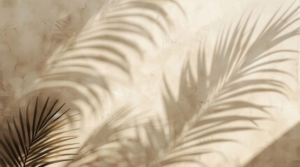 Empty room wall with texture tropical leaves shadow for product display presentation. Minimalist shadow overlay for product placement, stage pedestal or platform, promotion.