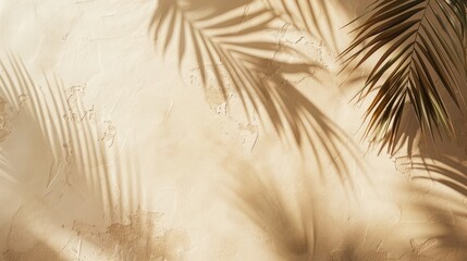 Obraz premium Empty room wall with texture tropical leaves shadow for product display presentation. Minimalist shadow overlay for product placement, stage pedestal or platform, promotion.