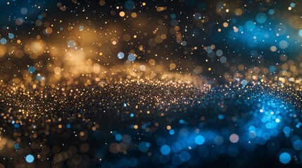 Fototapeta premium Abstract bokeh lights in blue and gold creating a magical, festive atmosphere