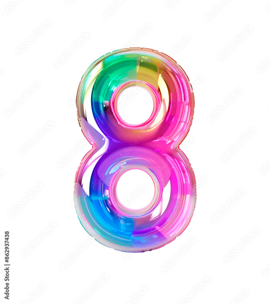Fototapete AI generated photo with inflatable multicolored neon number 8. Minimalistic balloon isolated on a transparent background