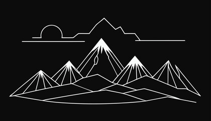 Mountain Landscape in One Stroke: A Hand-Drawn Illustration 