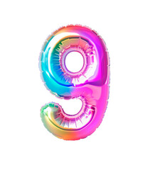 AI generated photo with inflatable multicolored neon number 9. Minimalistic balloon isolated on a transparent background