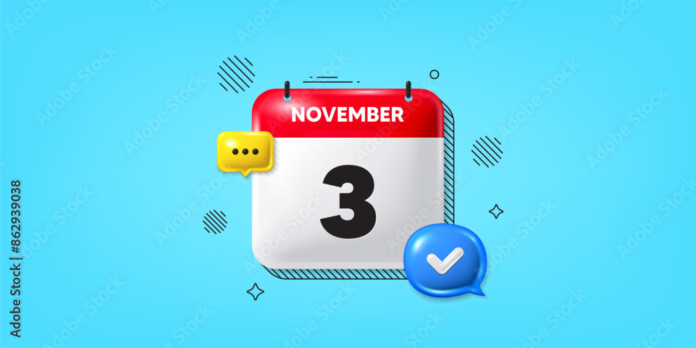 Poster calendar date of november 3d icon. 3rd day of the month icon. event schedule date. meeting appointme