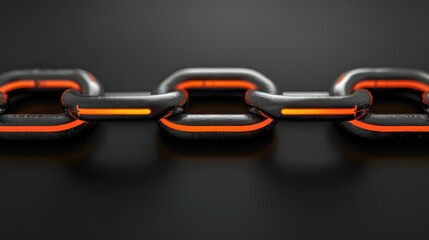 Obraz premium Chain in grey with orange link on black background