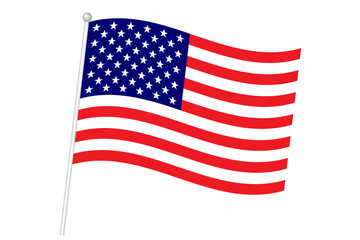 風に揺れるアメリカ合衆国の国旗のイラスト