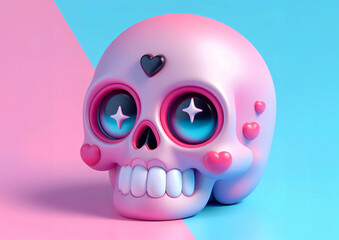 3d Cute Skull for the holiday Halloween. Design elements banner.