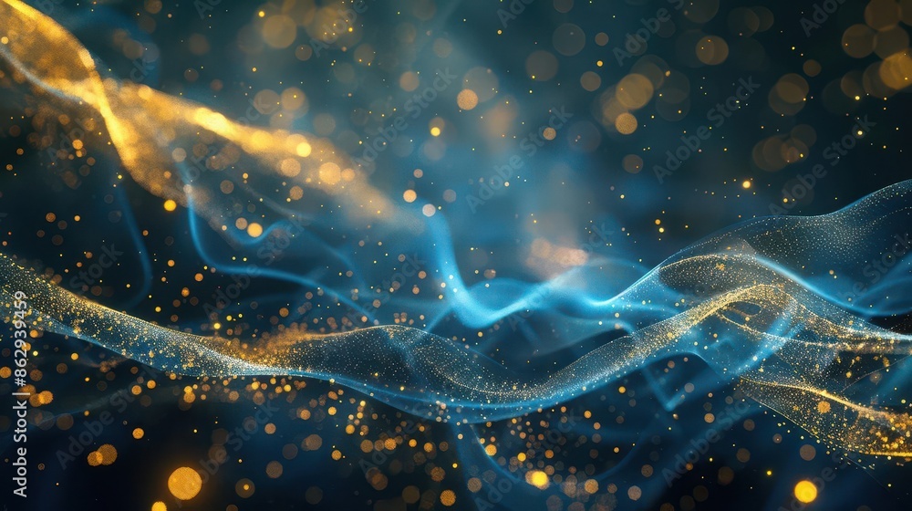 Poster abstract blue and gold particle motion background dynamic design digital art