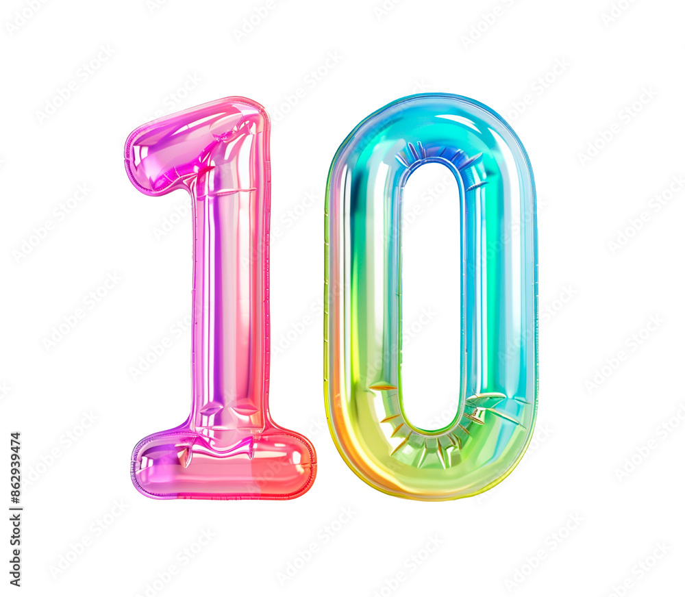 Fototapete ai generated photo with inflatable multicolored neon number 10. minimalistic balloon isolated on a t