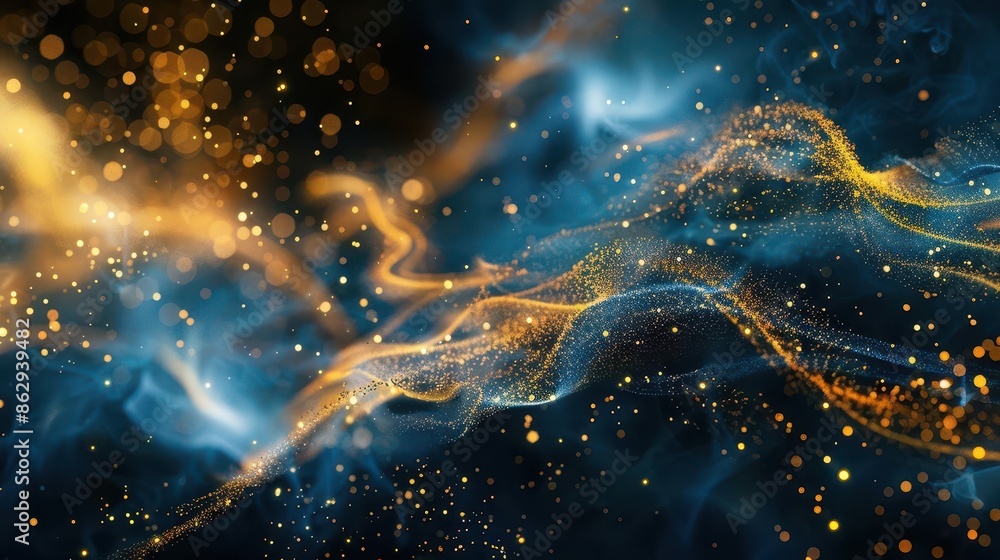 Poster abstract blue and gold particle motion background dynamic design digital art