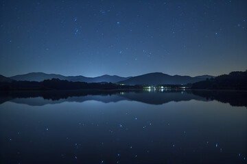 Starry Night Sky Reflected Over a Calm Lake
