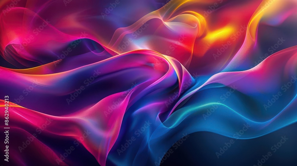 Aufkleber abstract fluid holographic wave with iridescent colors and curved motion on dark background abstract