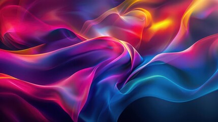 Obraz premium abstract fluid holographic wave with iridescent colors and curved motion on dark background abstract background