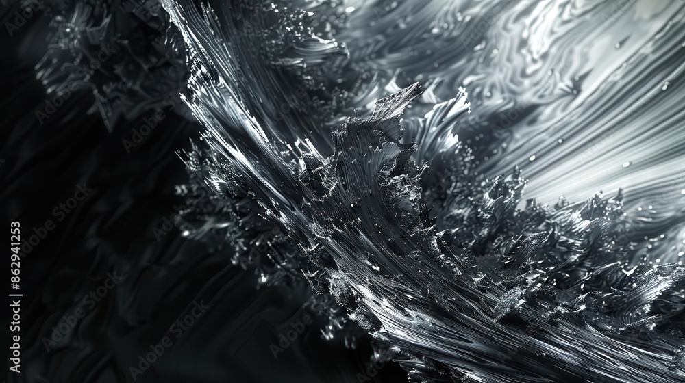 Poster abstract silver fractal object on black background surreal tonal debris pattern copy space digital a
