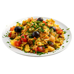 Traditional spanish paella on transparent background